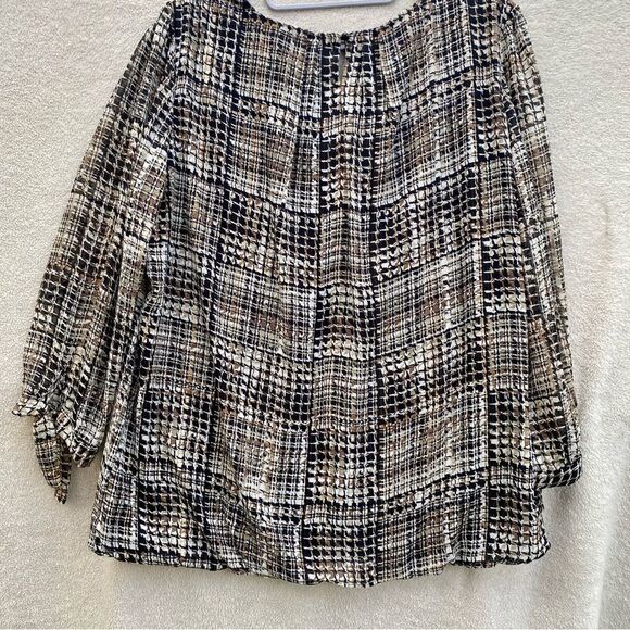 Roz & Ali XL womens long sleeve blouse, black, brown and gold  Bell Sleeve UEC - Picture 6 of 8